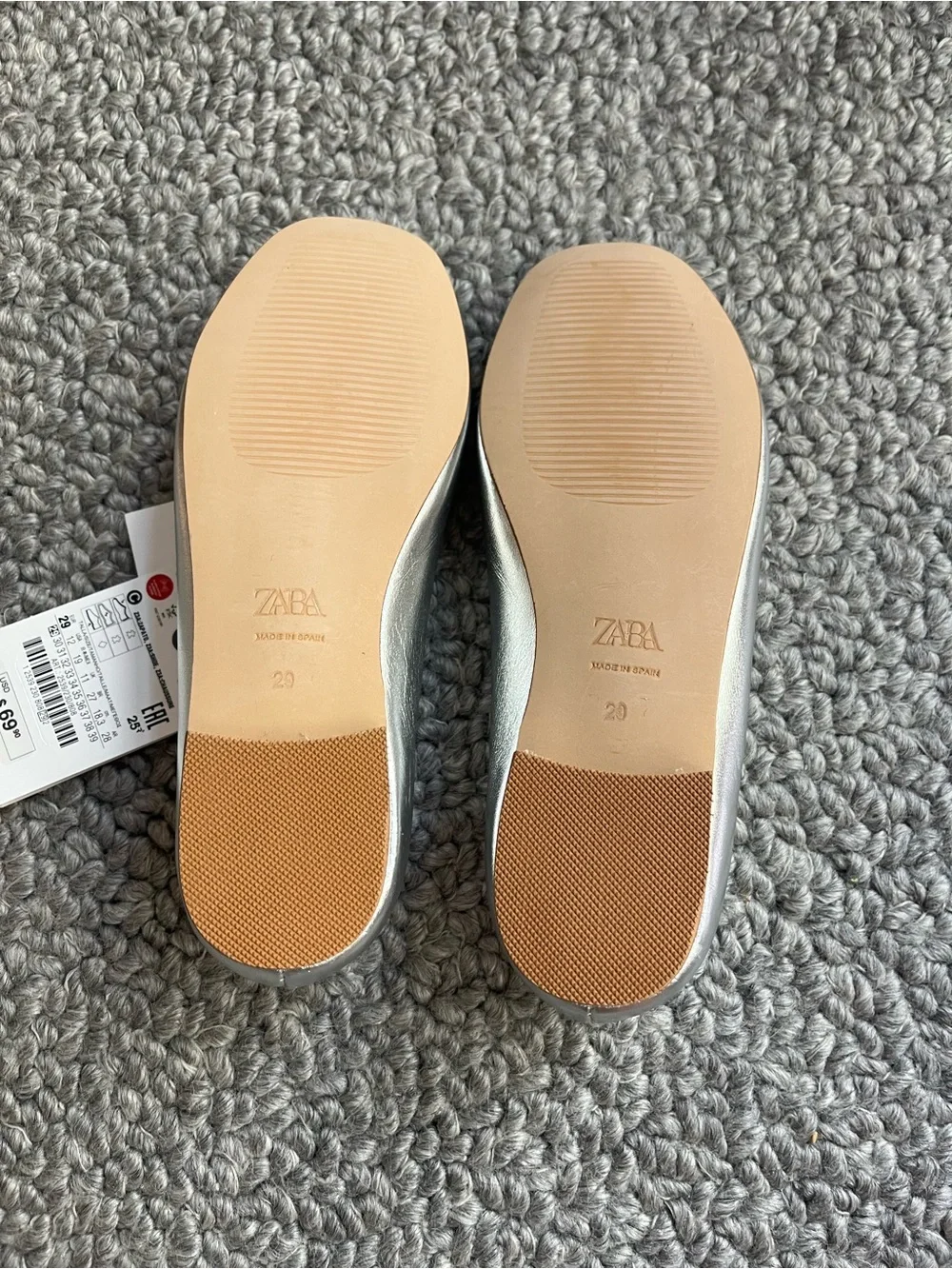Zara Leather Silver Girls' T‑Bar Mary Jane Shoes NEW